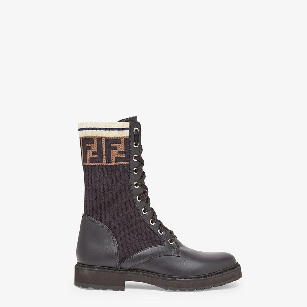 fendi black monogram cuff ankle leather boots